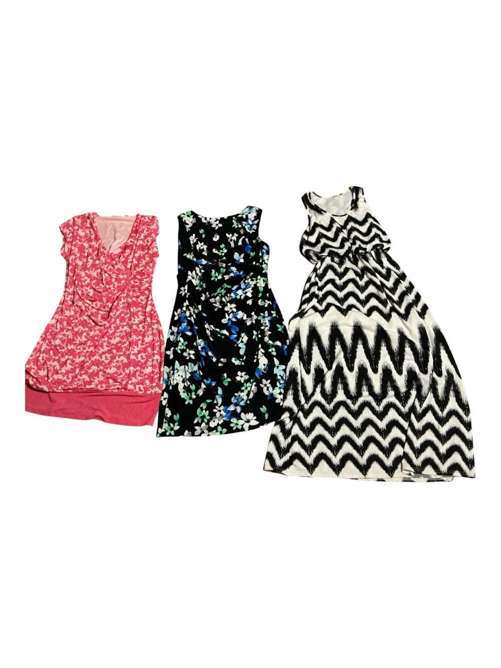 Kids Pink Floral Dress, Black Floral Dress & Black-White Chevron Maxi - 3-Pack